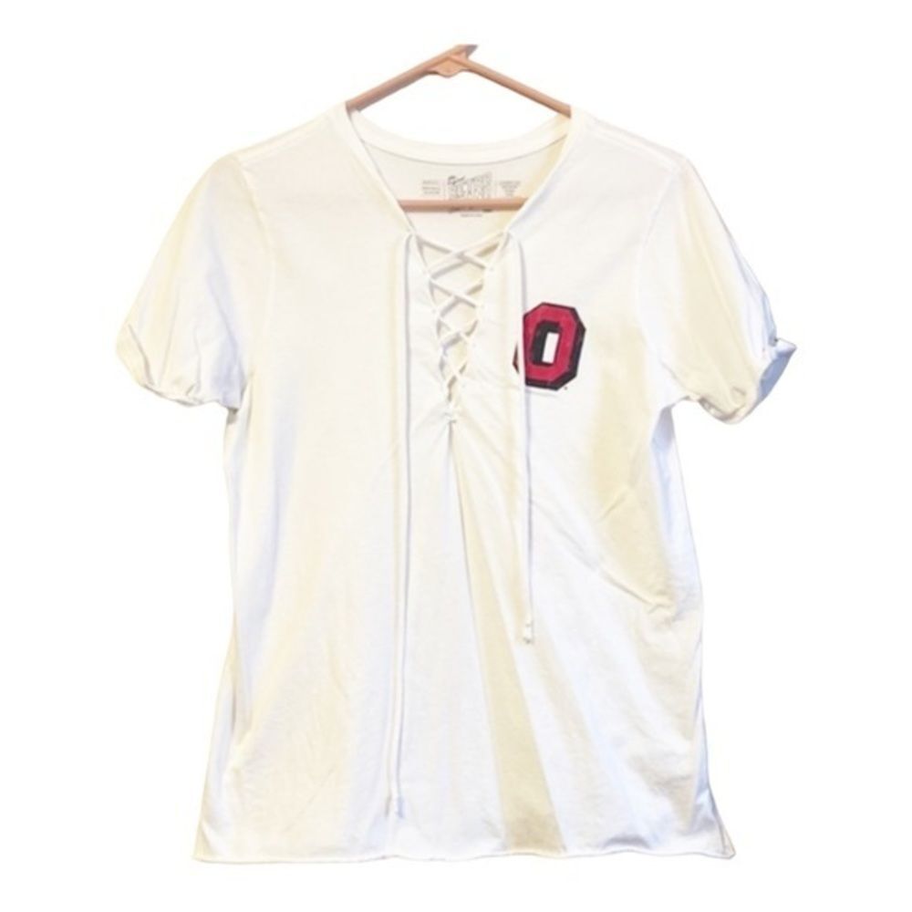 Retro Brand White Lace-Up T-Shirt‎ with Ohio State College Style Large